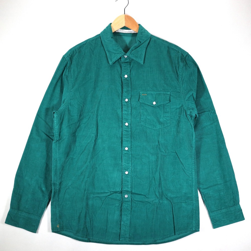 Criquet Corduroy Shirt Mens Large Green Western Pearl Snap Long Sleeve Casual